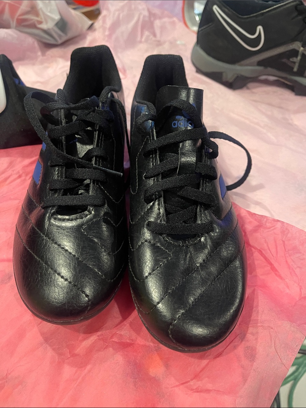 adidas Kids Black Sneakers with Blue Logo Accents